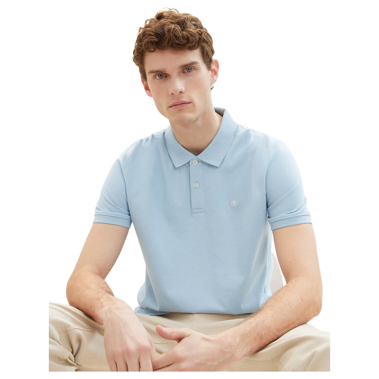 Tom Tailor Herren Piqué Poloshirt contrast washed out blue