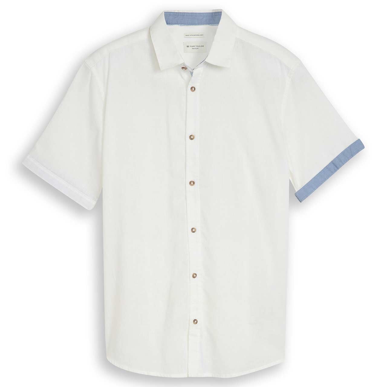 Tom Tailor Herren 1/2 Arm Leinen Hemd Cotton Linen white
