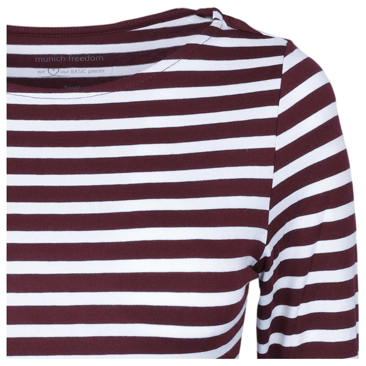 Damen 3/4 Arm Shirt von Munich Freedom in Weinrot-Cremeweiß, detaillierte Vorderansicht