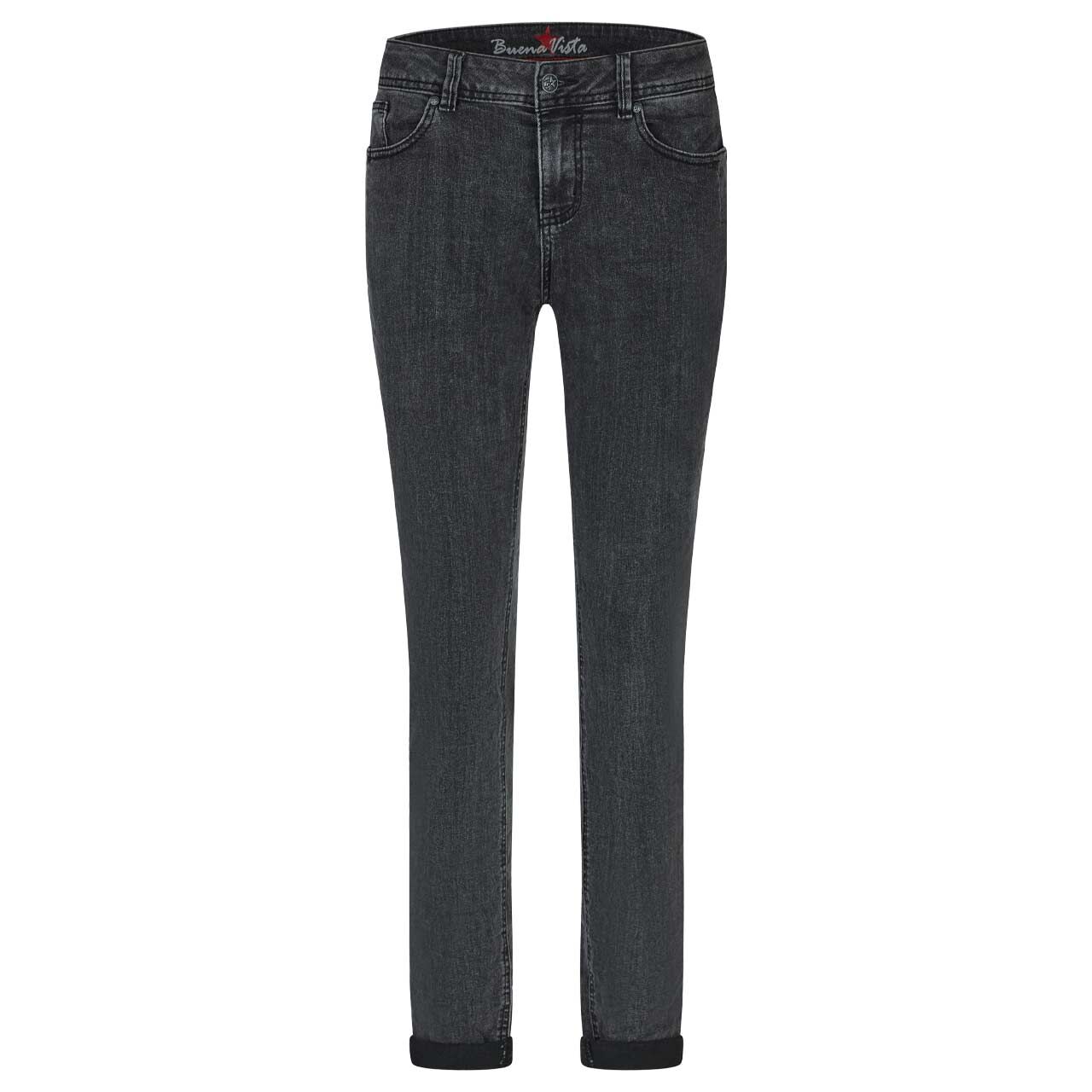 Damenjeans Malibu-Zip High Stretch Denim von Buena Vista in Dunkelgrau angewaschen, Vorderansicht