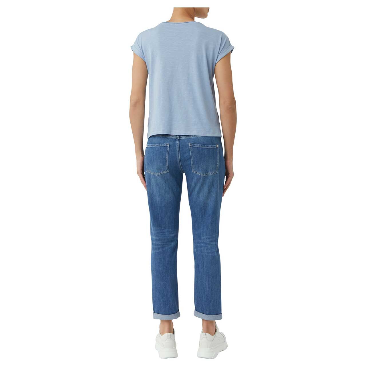Damen T-Shirt von Comma in Hellblau meliert, Gesamtansicht hinten getragen