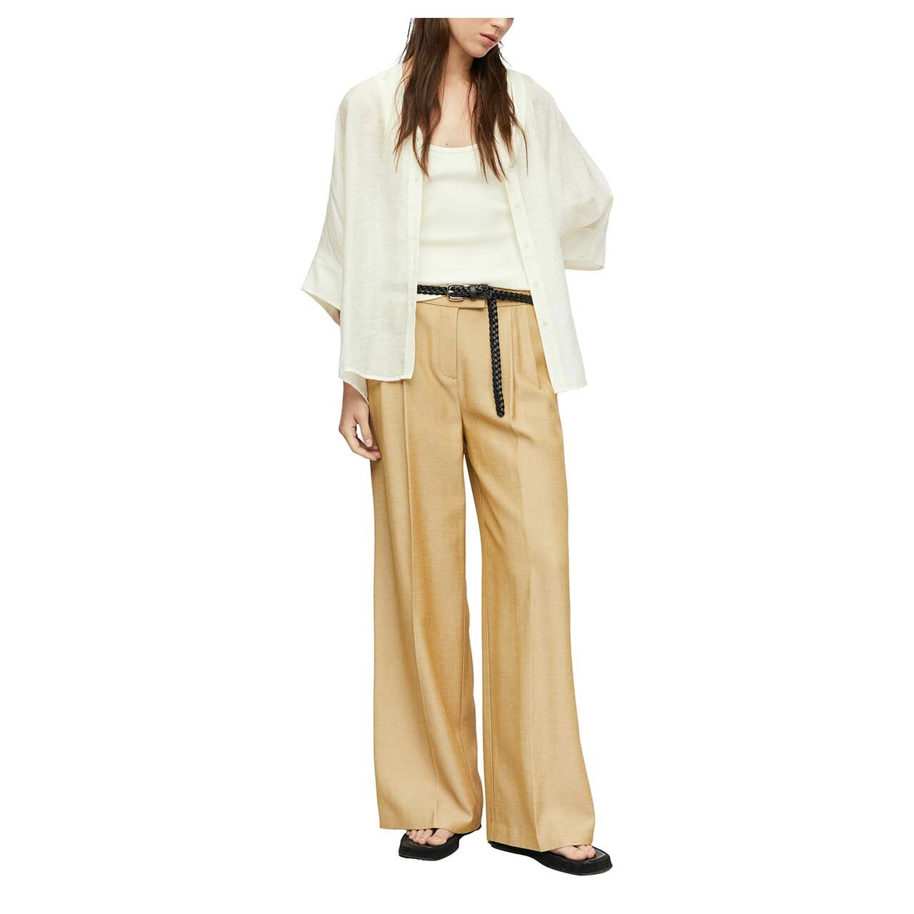 Damen Kurzarm Bluse von Comma in Hellbeige, Ganzkörperansicht