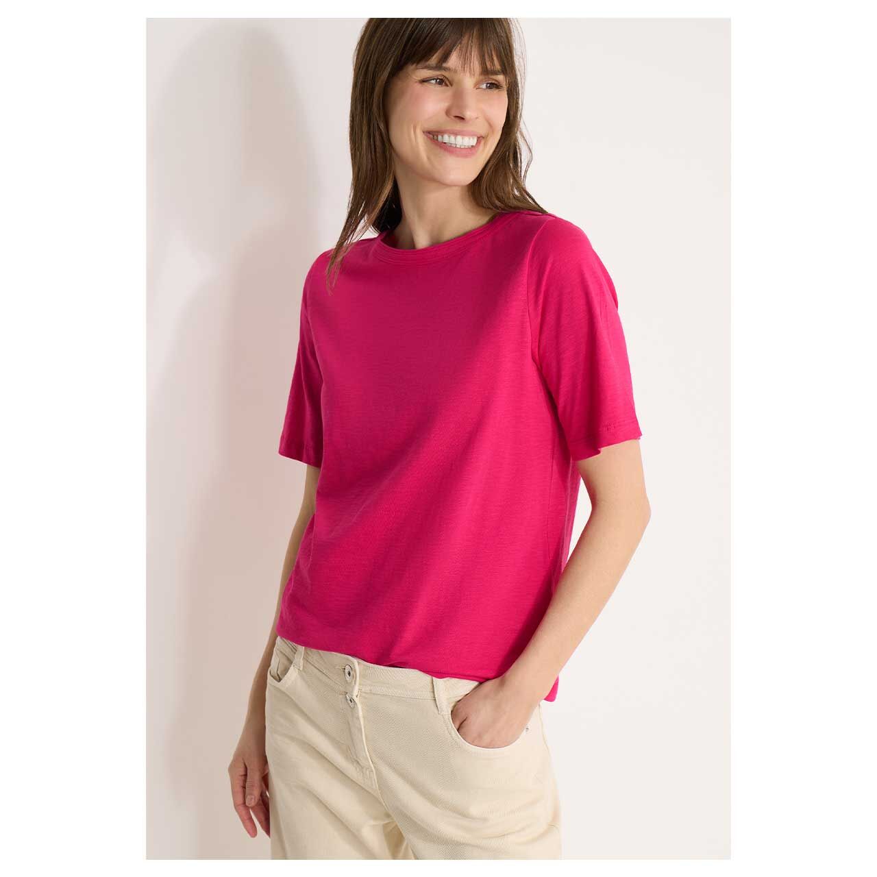 Damen T-Shirt Solid Slubyarn von Cecil in Pink meliert, Vorderansicht am Model