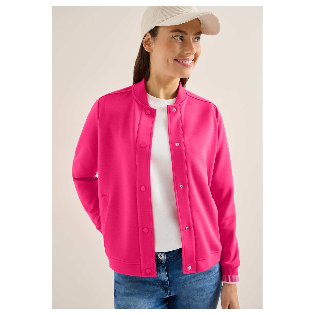 Damen Jacke College Blouson von Cecil in Pink, Vorderansicht am Model