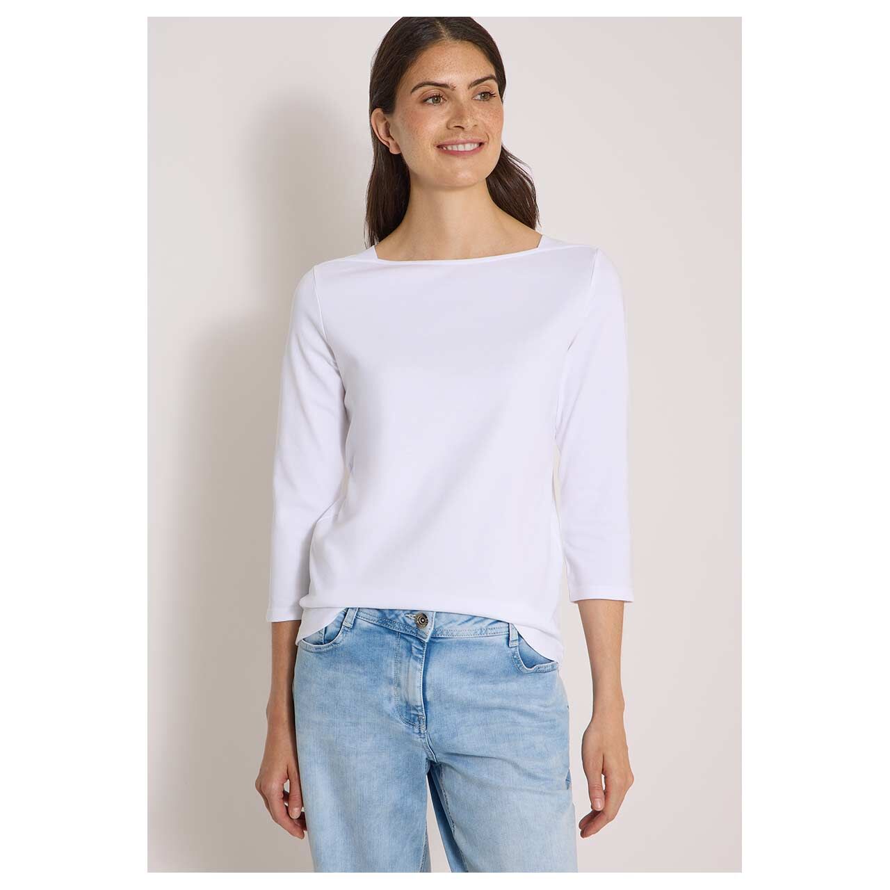 Damen 3/4 Arm Shirt Basic Boatneck von Cecil in Weiß, Vorderansicht am Model