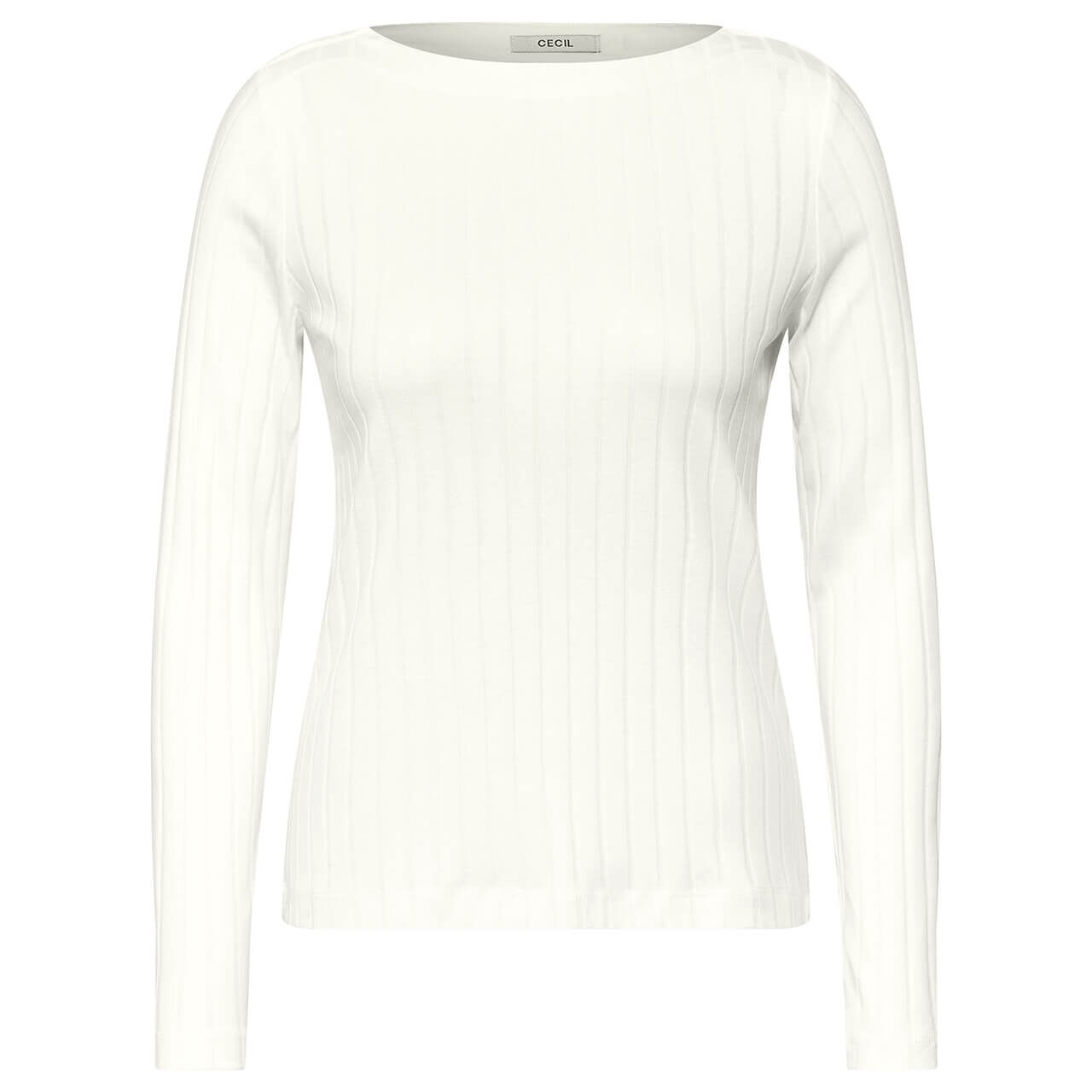 Cecil Damen Langarm Shirt Solid Rib Basic vanilla white