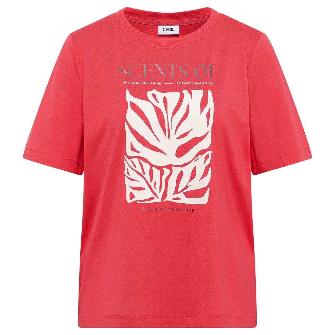 Cecil Damen T-Shirt Monstera Print coral