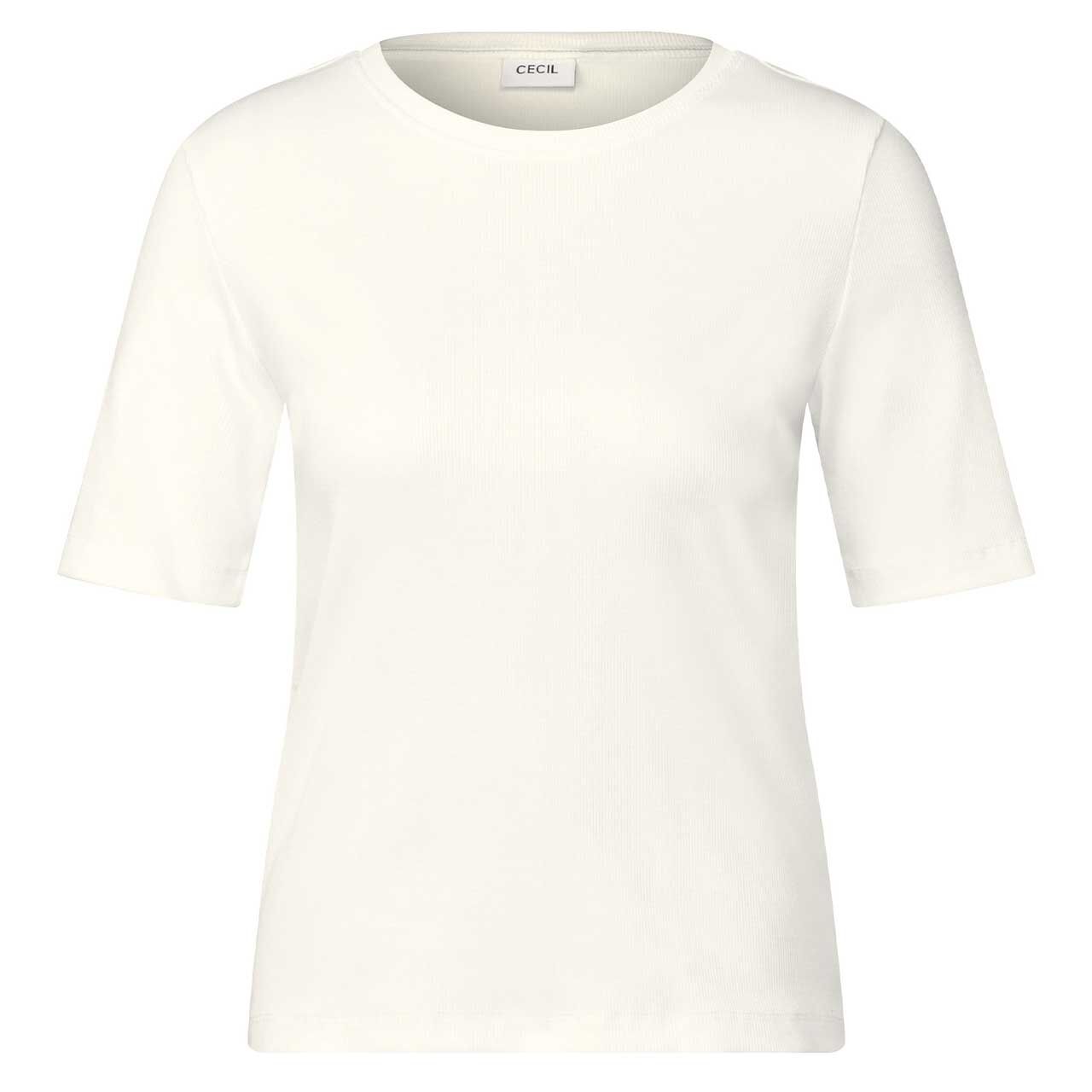 Cecil Damen T-Shirt Basic Rib vanilla white Cecil Damen T-Shirt Basic Rib vanilla white