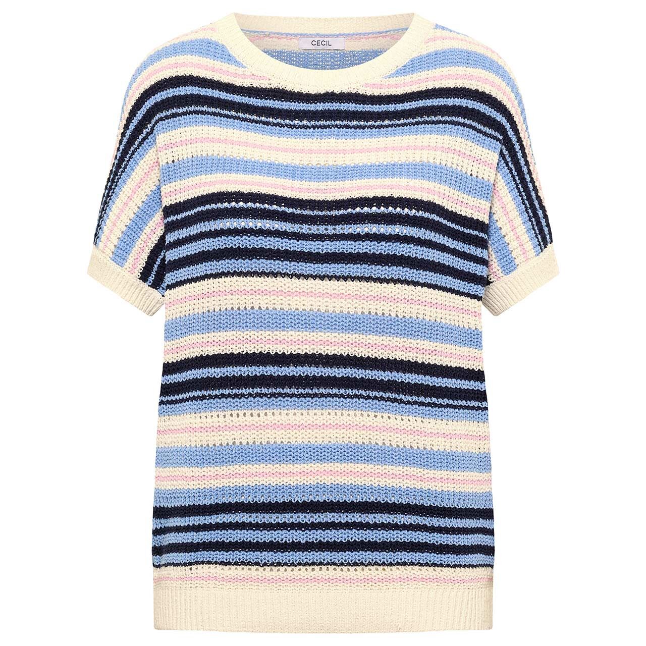 Cecil Damen Kurzarm Pullover Fancy Tapeyarn universal blue