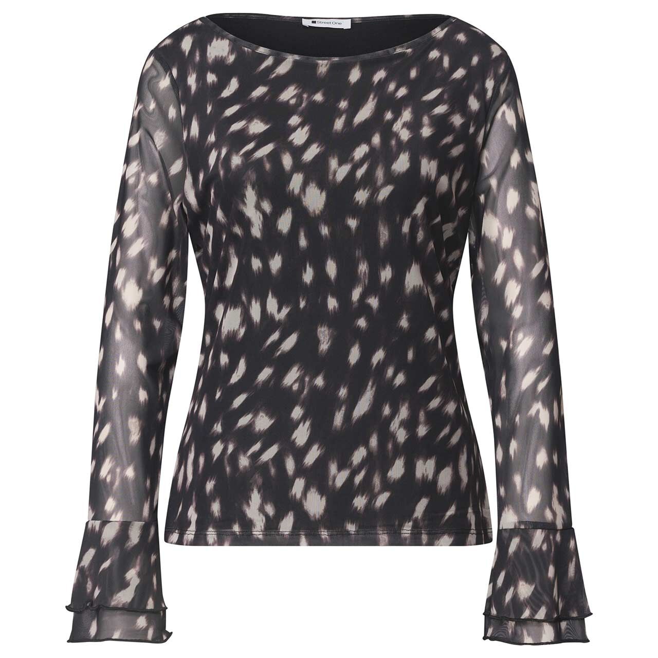 Street One Damen Langarm Shirt Mesh Volant Sleeves black