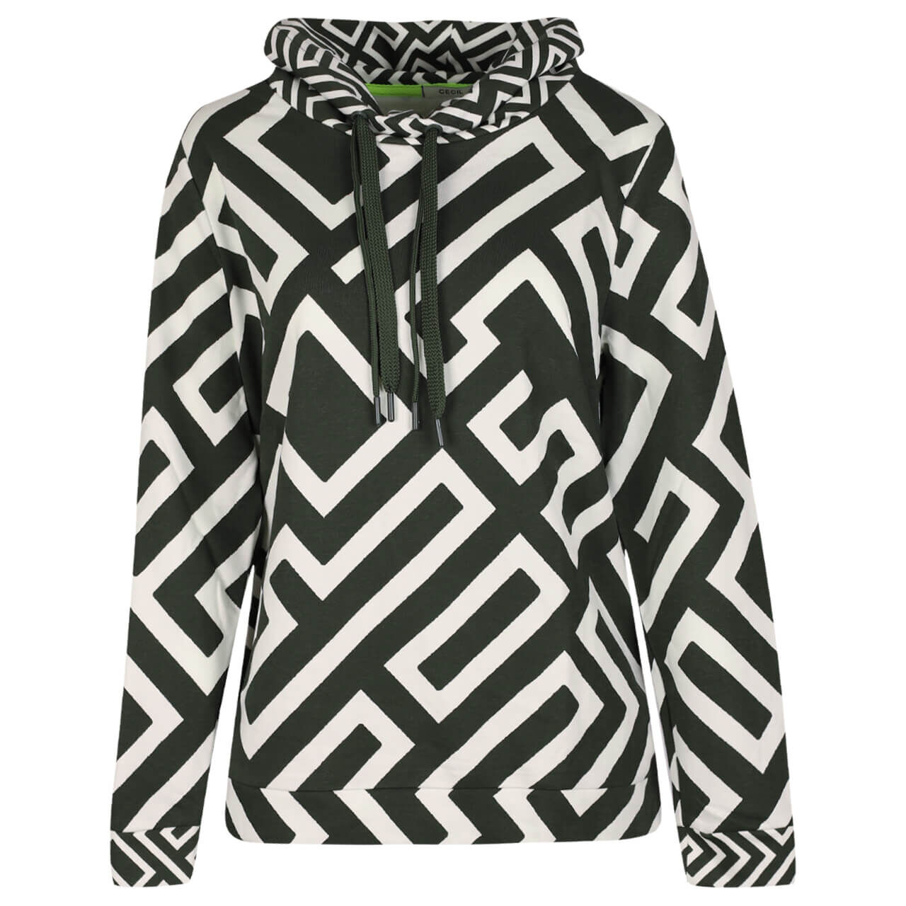 Cecil Damen Sweatshirt Print Mix Volume Collar dynamic khaki