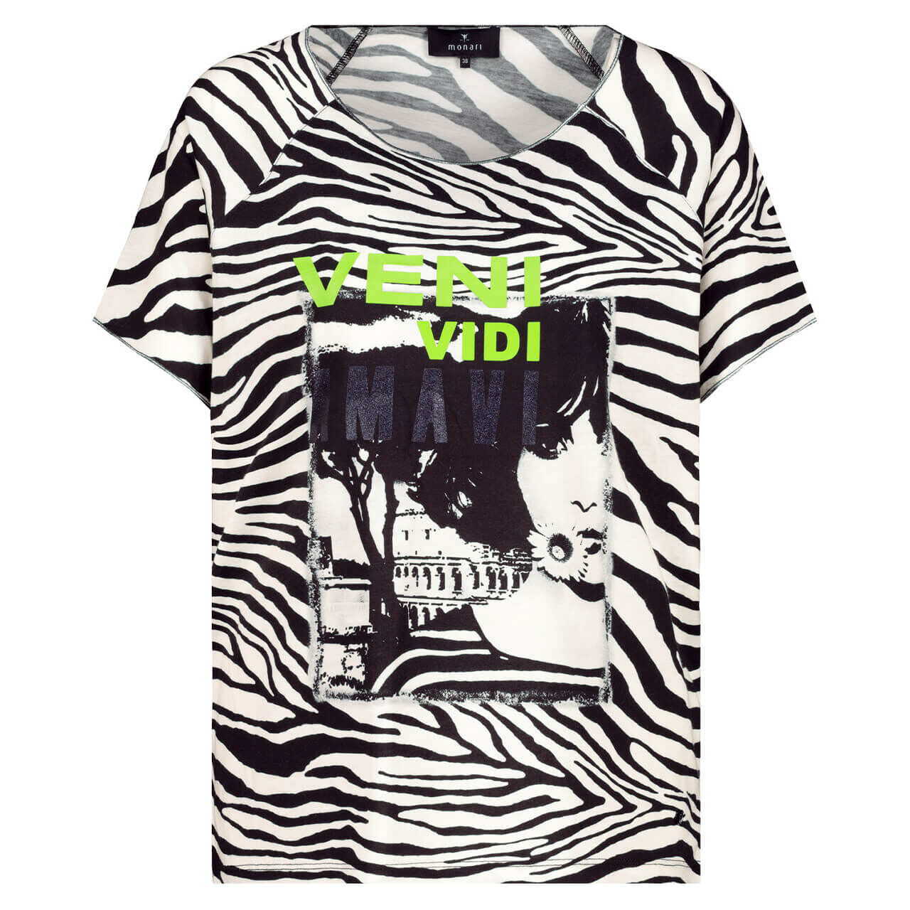 Monari Damen T-Shirt black zebra printed