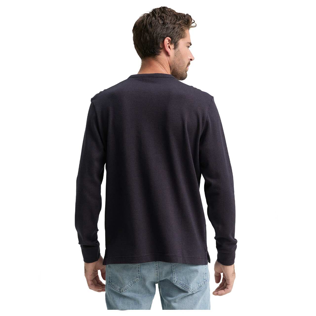 Herren Langarm Shirt Henley von Tom Tailor in Dunkelbraun meliert, Rückansicht am Model