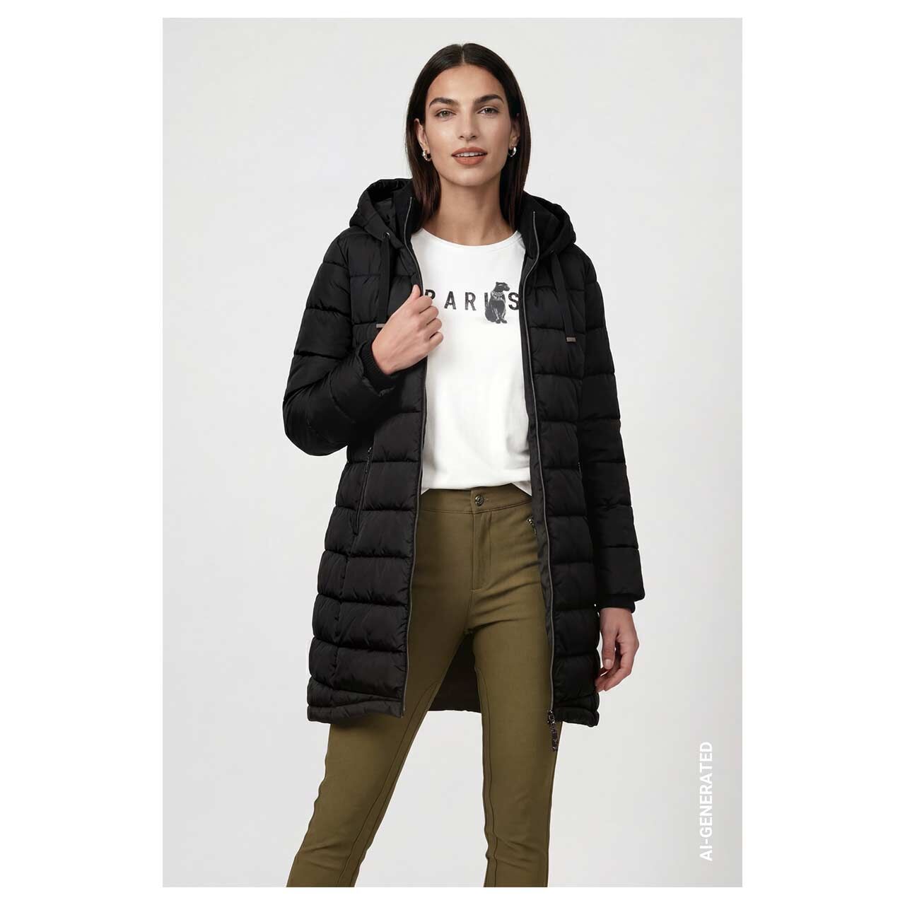 Damen Mantel von Monari in Schwarz, Vorderansicht am Model