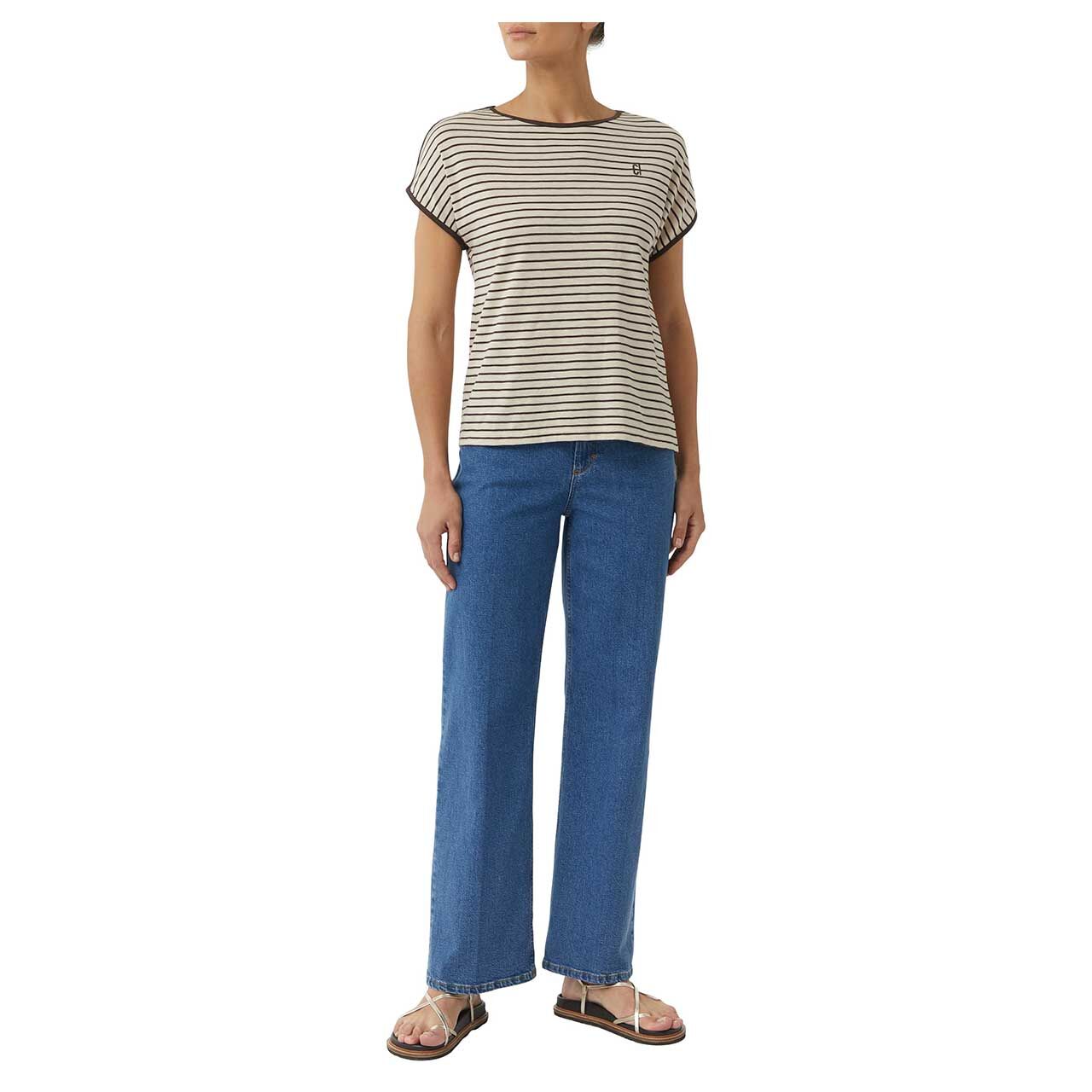 Damen T-Shirt von Comma in Braun gestreift, Vorderansicht am Modell