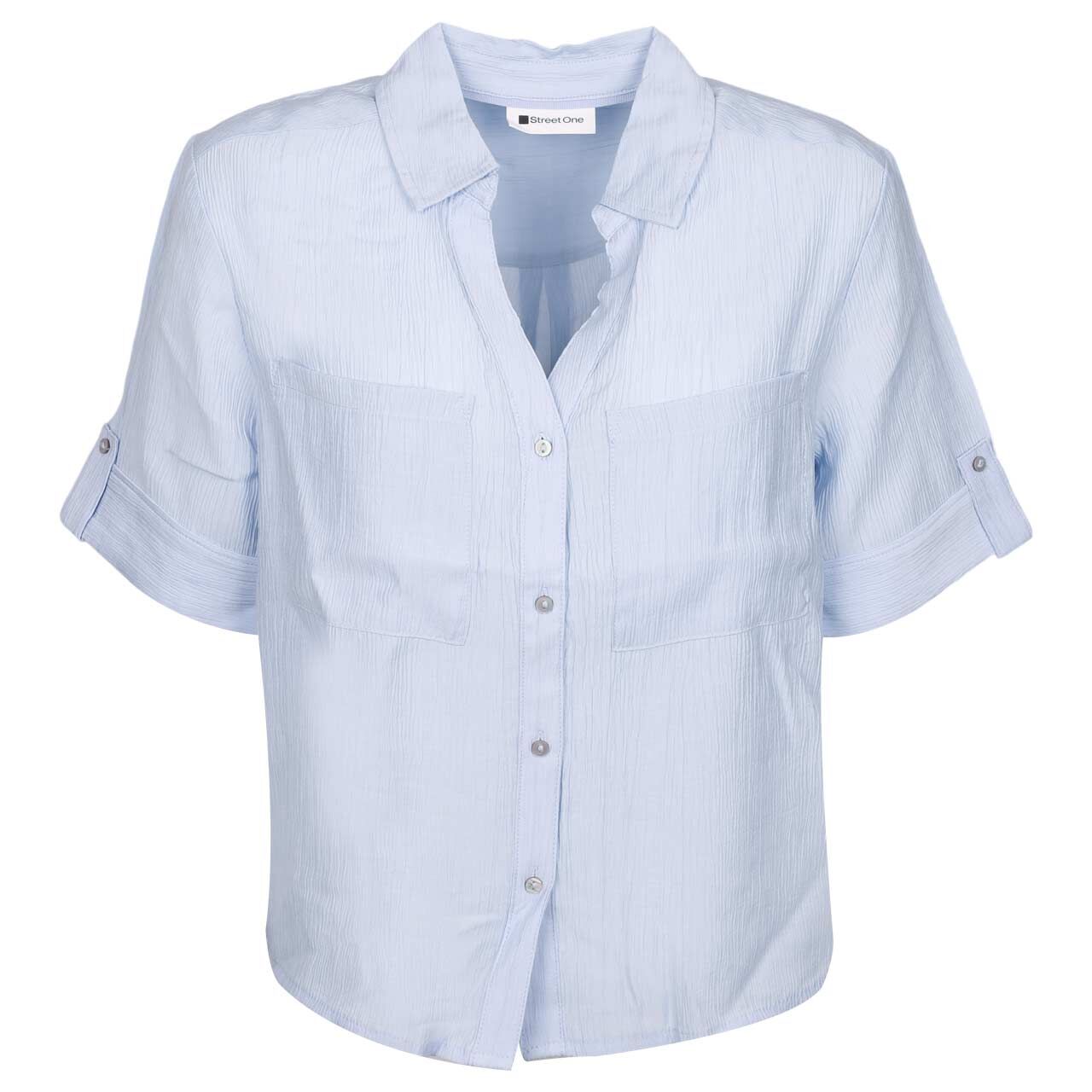 Street One Damen Kurzarm Bluse Buttoned Shirtcollar cashmere blue