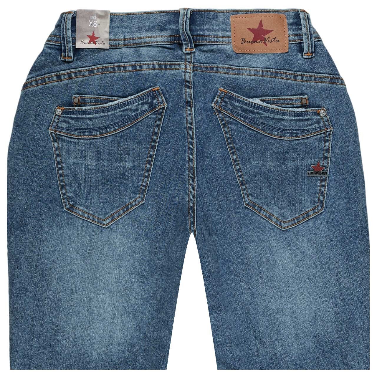 Damen Ankle Jeans Malibu Cropped Stretch Denim in Blau angewaschen, detaillierte Rückansicht