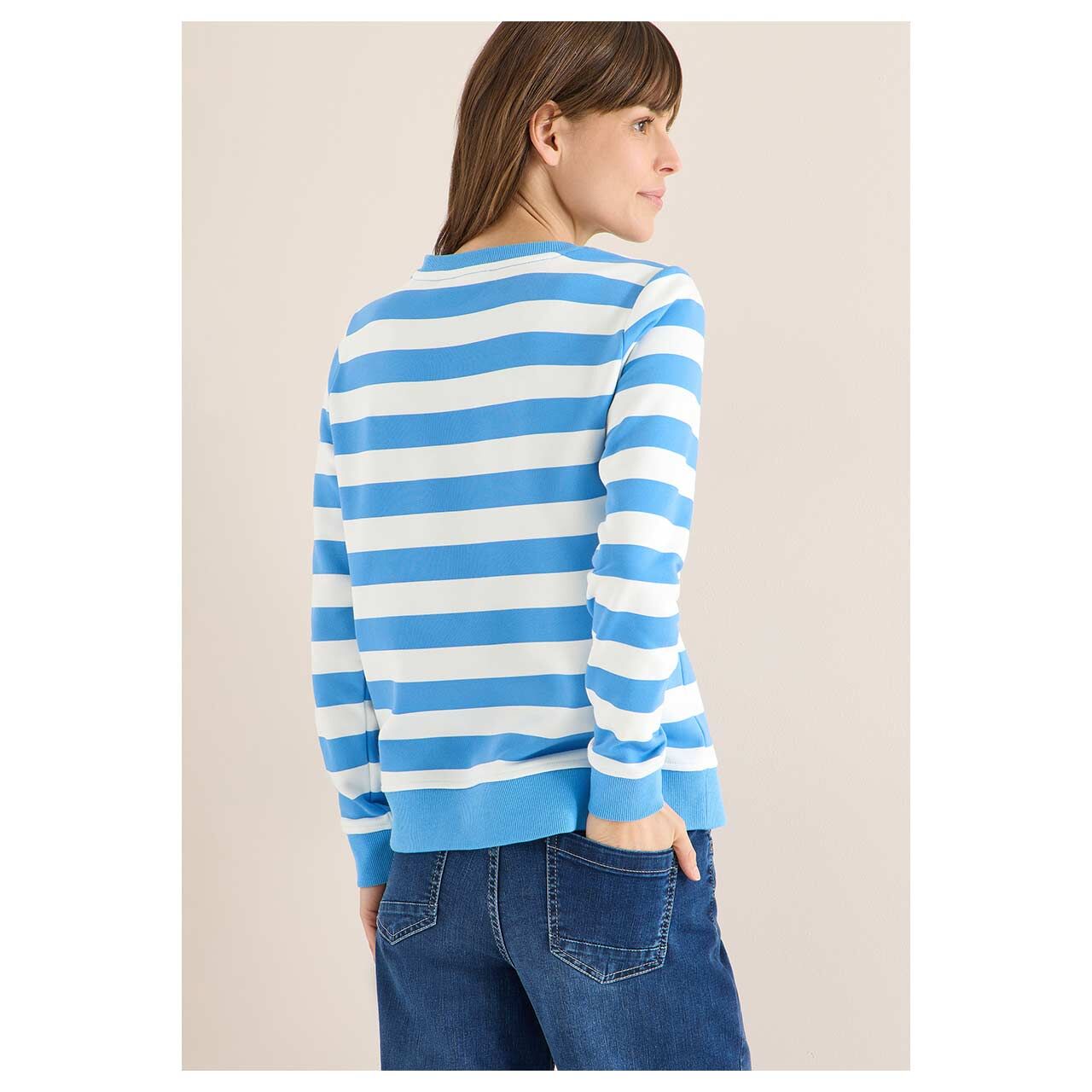 Damen Sweatshirt Striped von Cecil in Blau gestreift, Rückansicht am Model