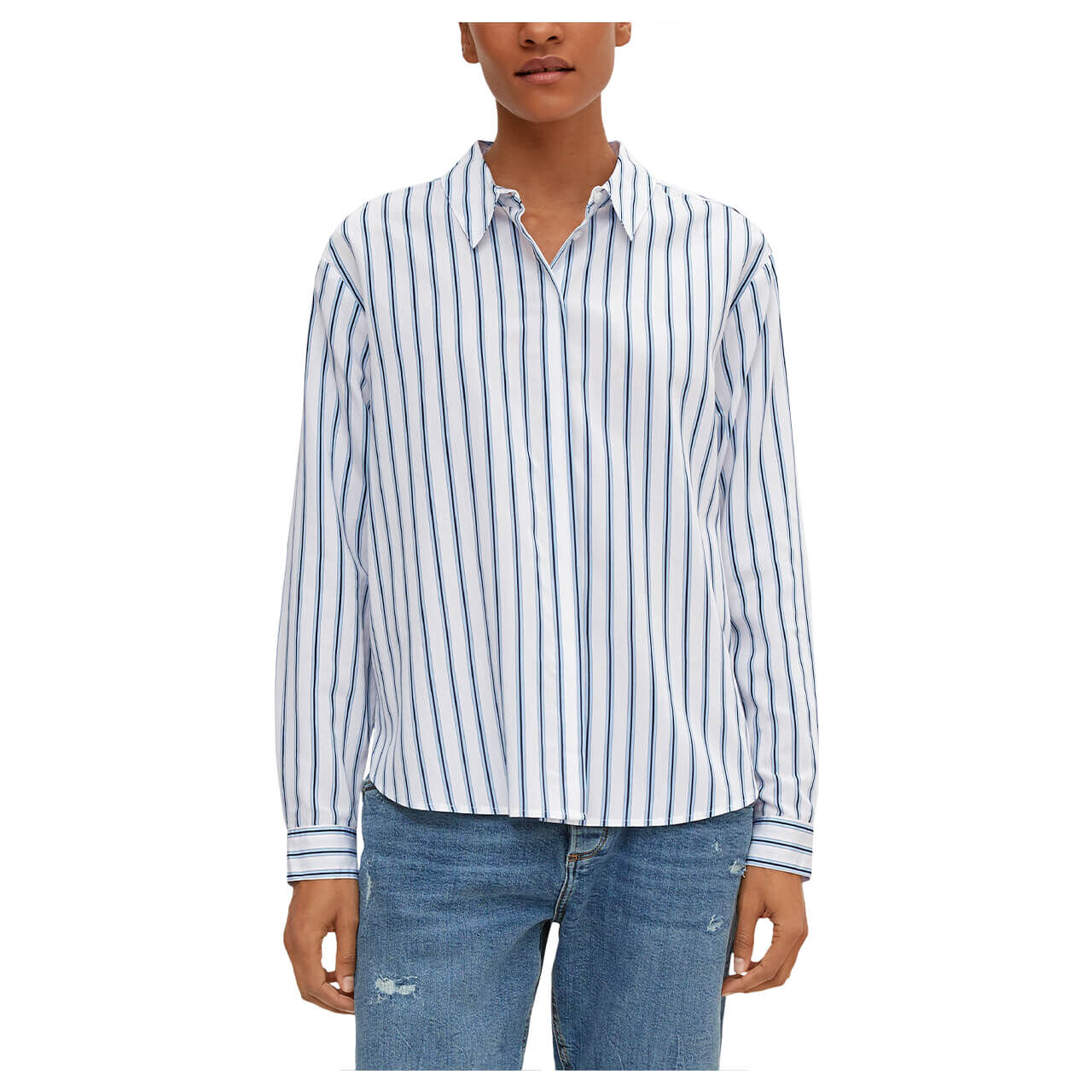 Comma Boxy Bluse für Damen in Hellblau gestreift, FarbNr.: 50J1