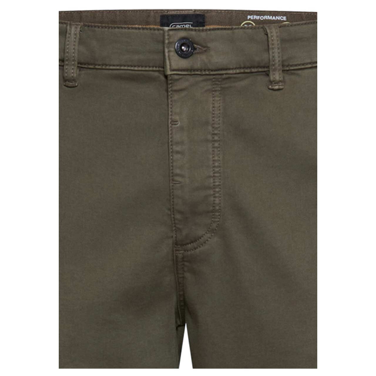 Herren Chino Baumwollhose Houston fleXXX von Camel active in Olivgrün, detaillierte Vorderansicht