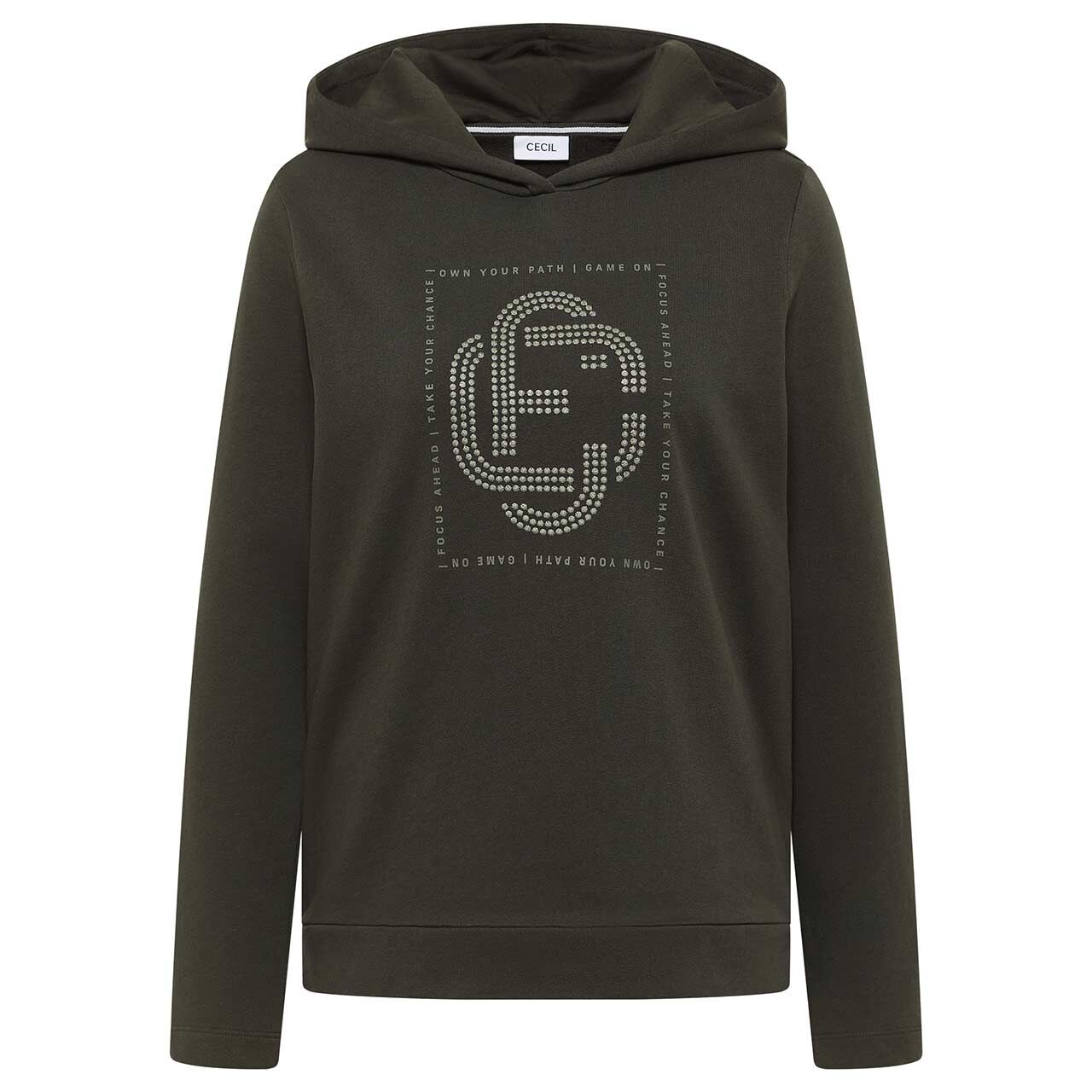 Cecil Damen Hoodie Sweatshirt Stitched Sequins raw khaki