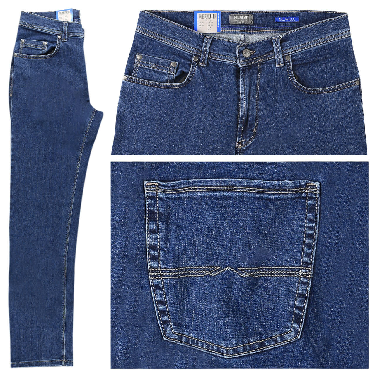 Pioneer Jeans Rando Megaflex für Herren in Mittelblau angewaschen, FarbNr.: 055 Pioneer Jeans Rando Megaflex für Herren in Mittelblau angewaschen, FarbNr.: 055