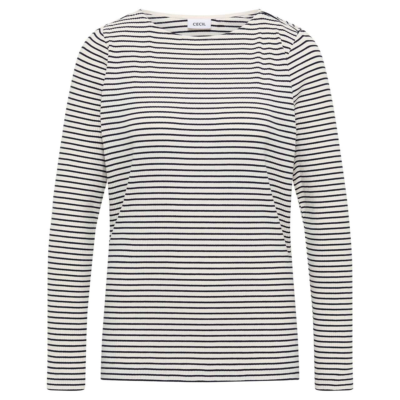 Cecil Damen Langarm Shirt Stripe Rib Boatneck creamy white