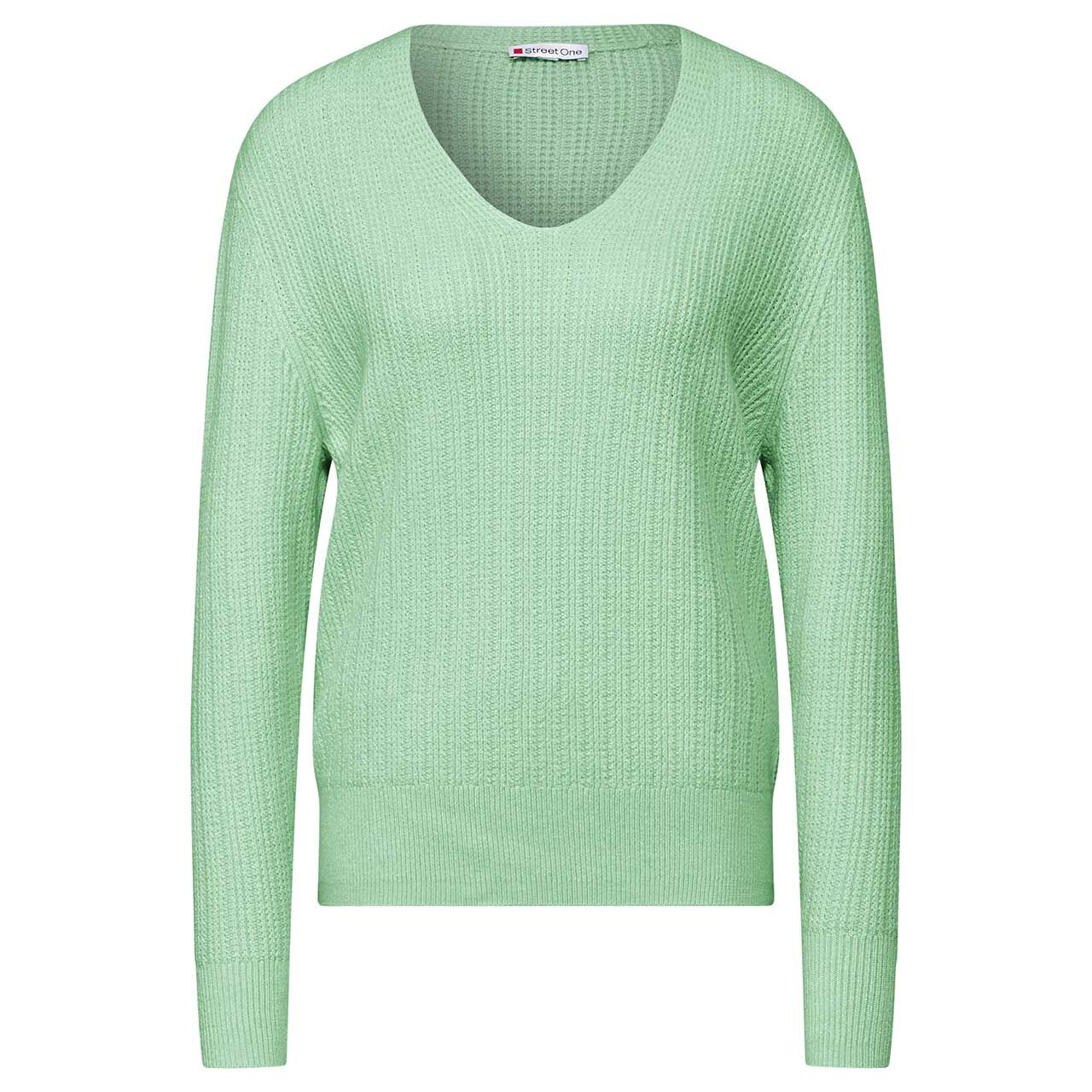 Street One Damen Pullover Cosy V-neck milky green melange