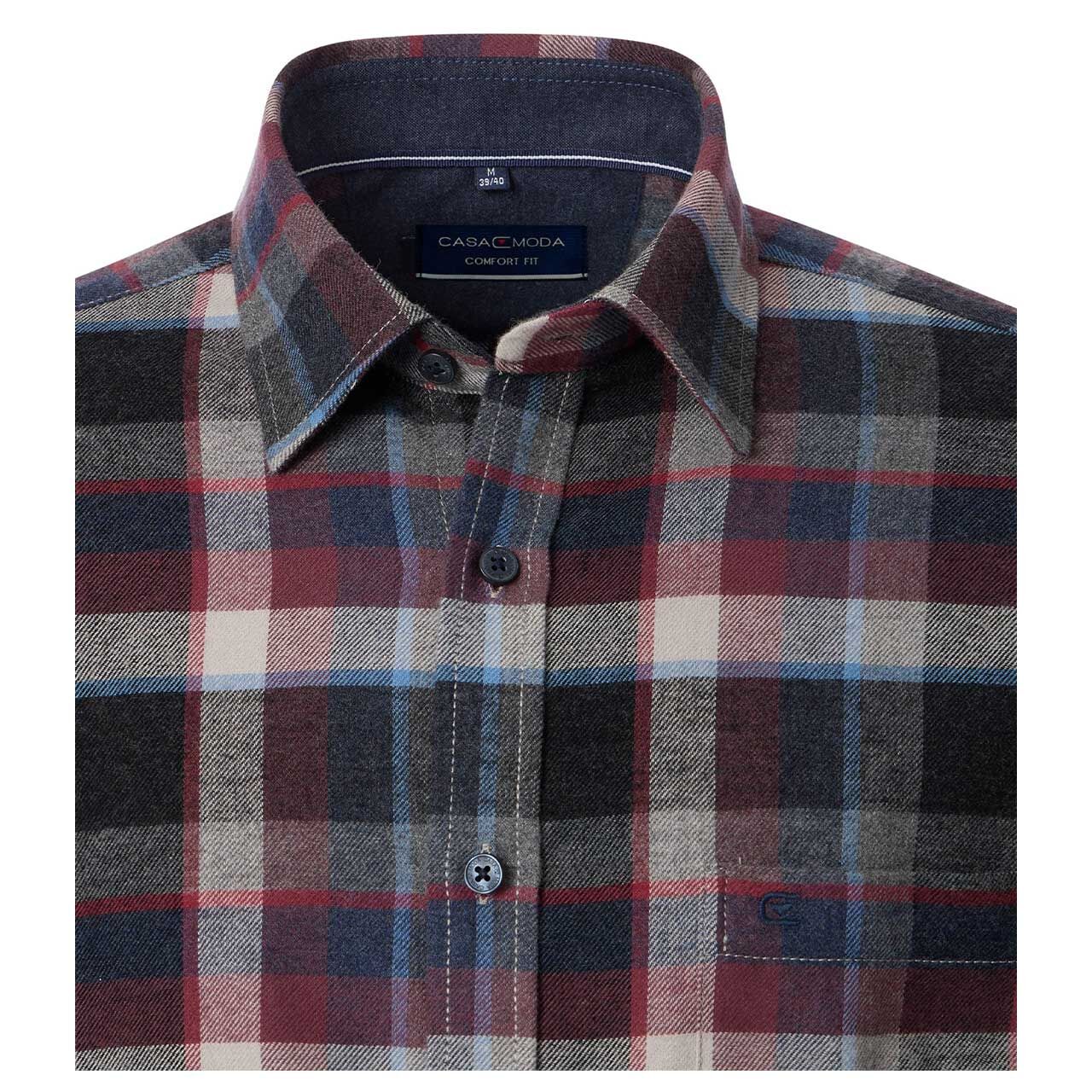 Herren Langarm Hemd von Casa Moda in Grau kariert, Detailansicht vorne