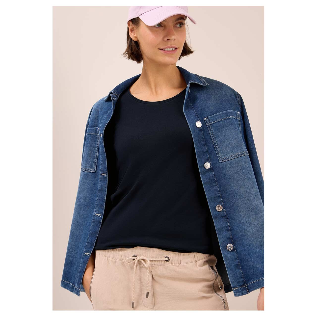Damen Langarm Shirt Pia von Cecil in Dunkelblau, Vorderansicht am Model