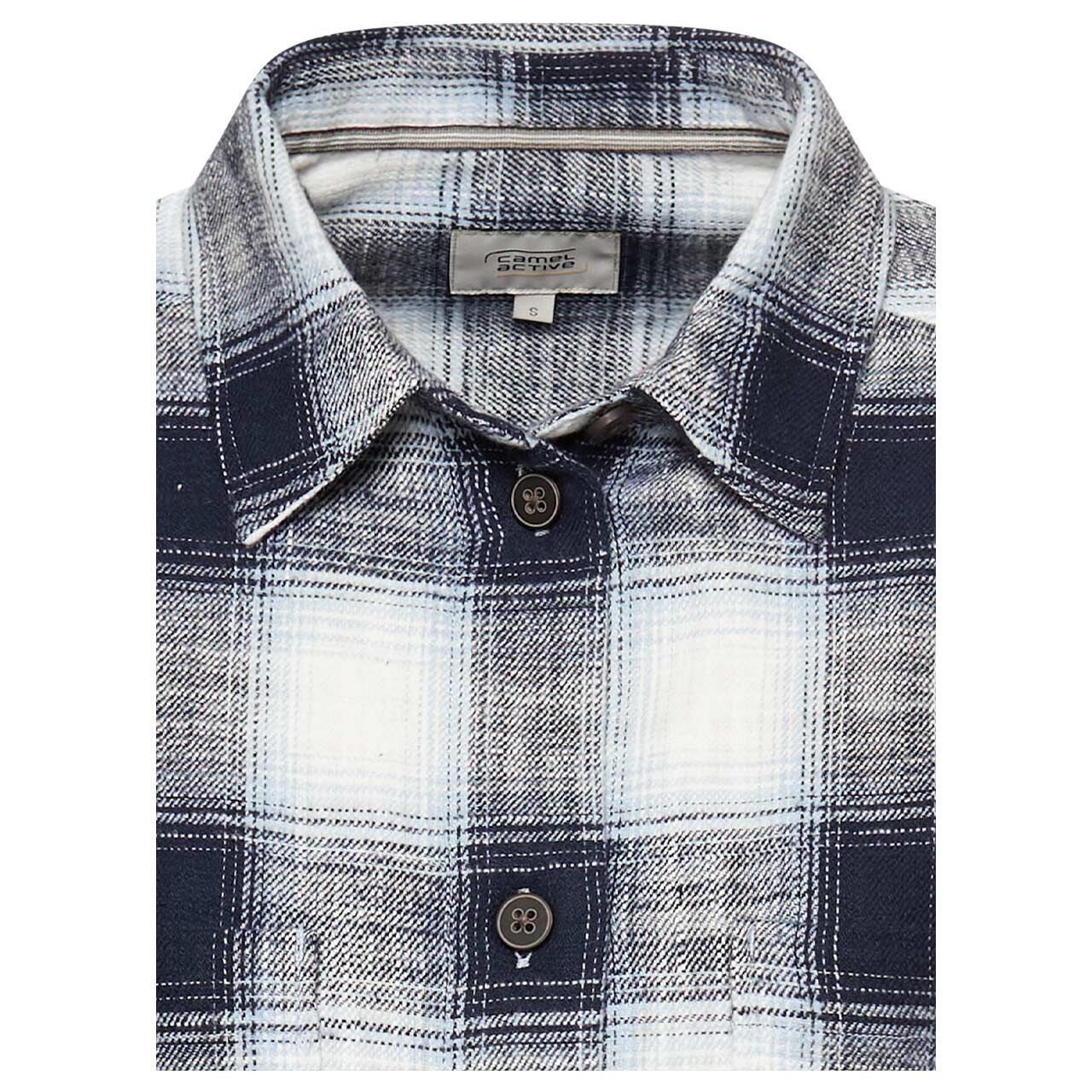 Damen Langarm Bluse von Camel active in Dunkelblau kariert, detaillierte Vorderansicht