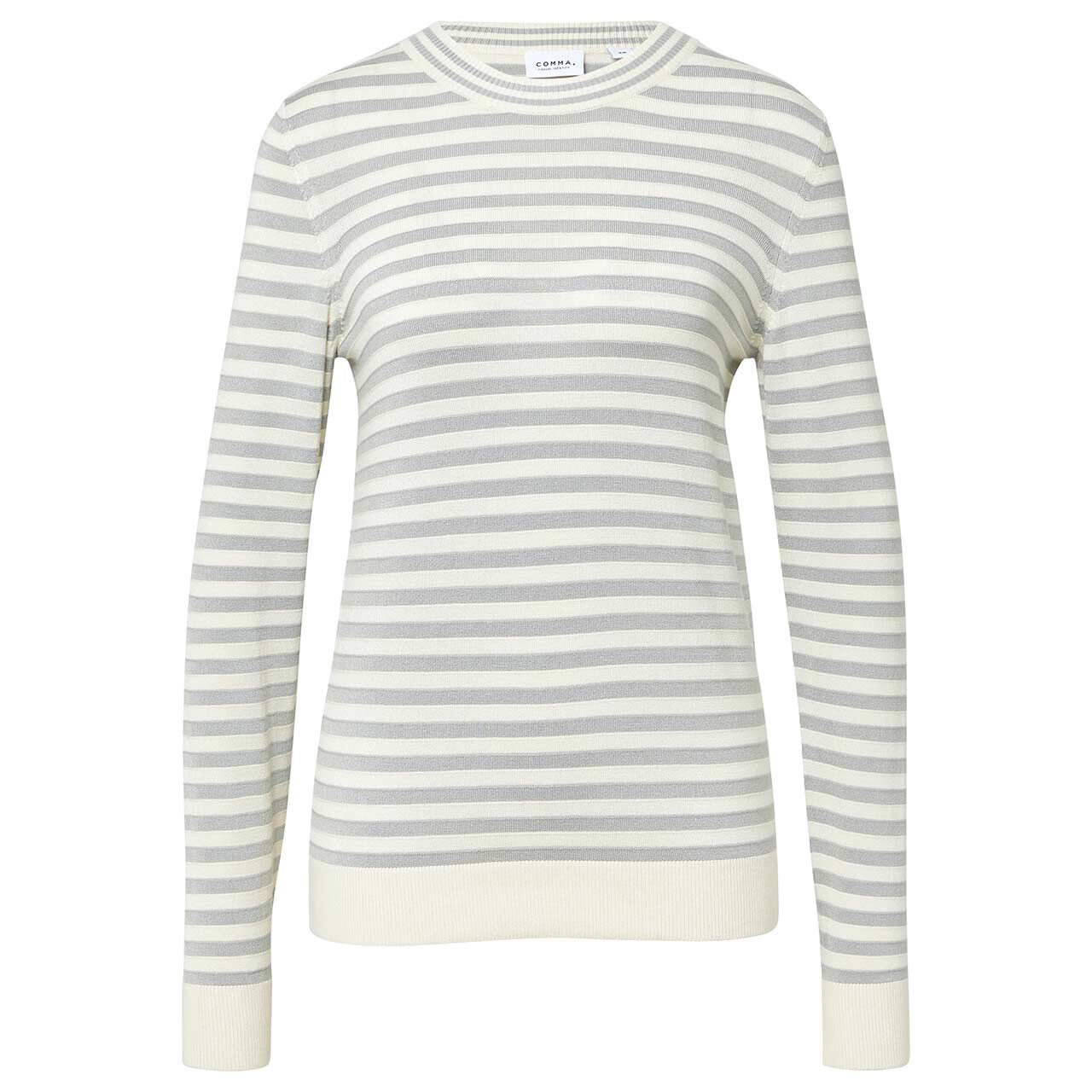 Comma Damen Pullover grey white stripe knit