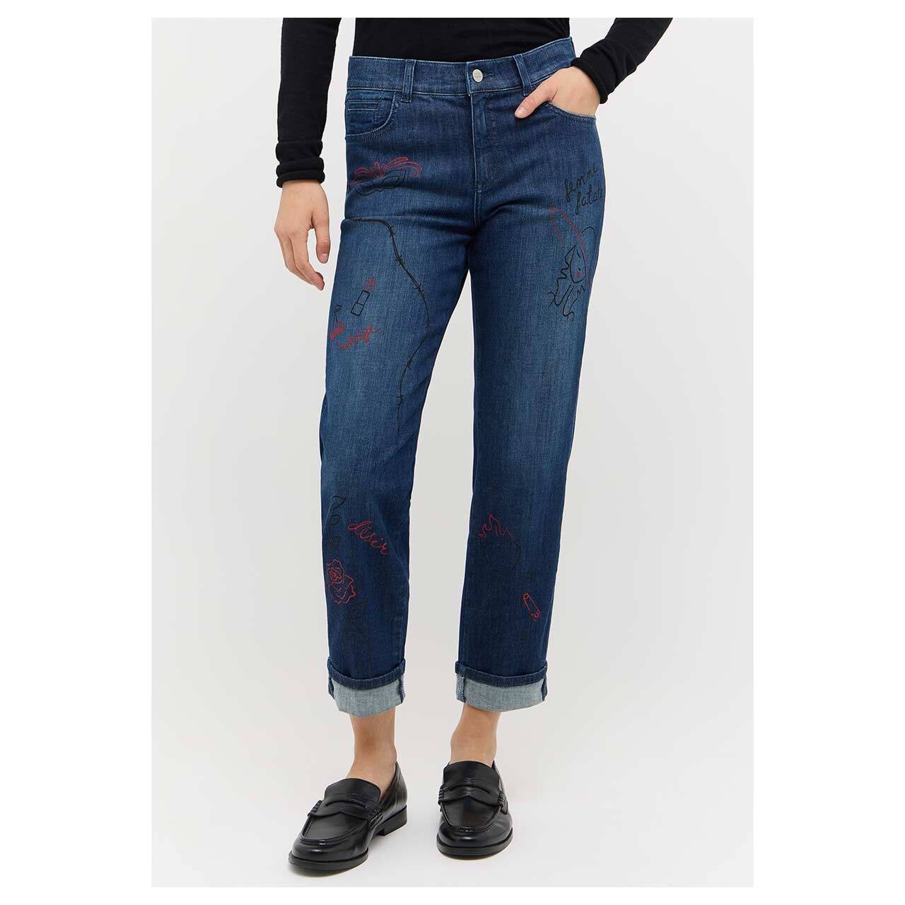 Damen 7/8 Jeans Darleen von Angels in Blau angewaschen mit Print, Vorderansicht am Model