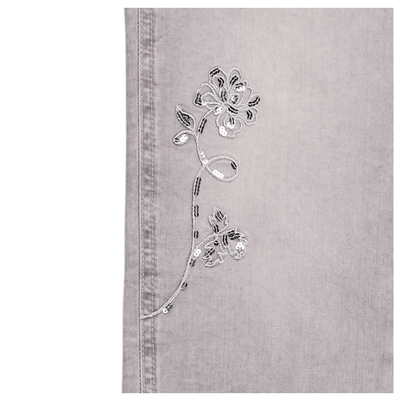 Stretch Damen 7/8 Jeans Cira von Angels in Hellgrau angewaschen, Detailansicht der Bestickung