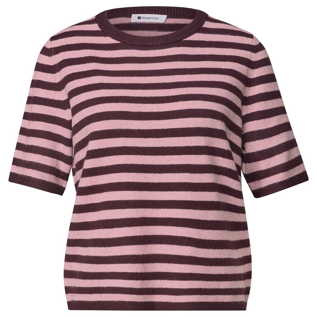 Street One Damen Kurzarm Pullover Cosy Sweater rustic rouge stripes
