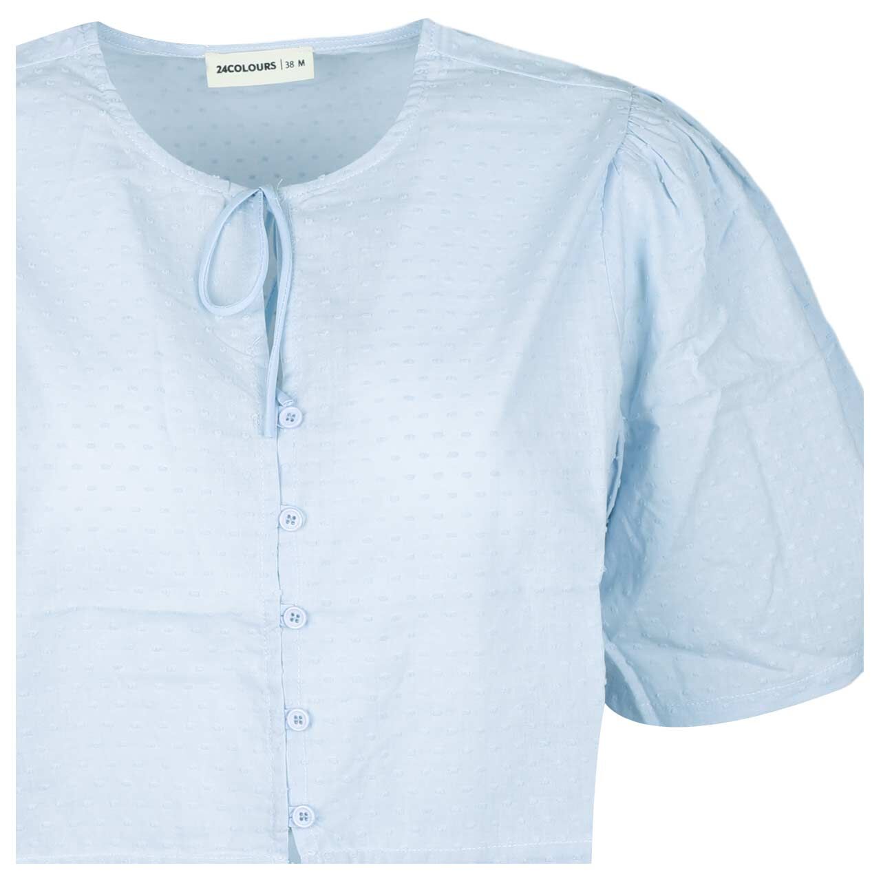 Damen Kurzarm Bluse von 24 Colours in Hellblau, detaillierte Vorderansicht