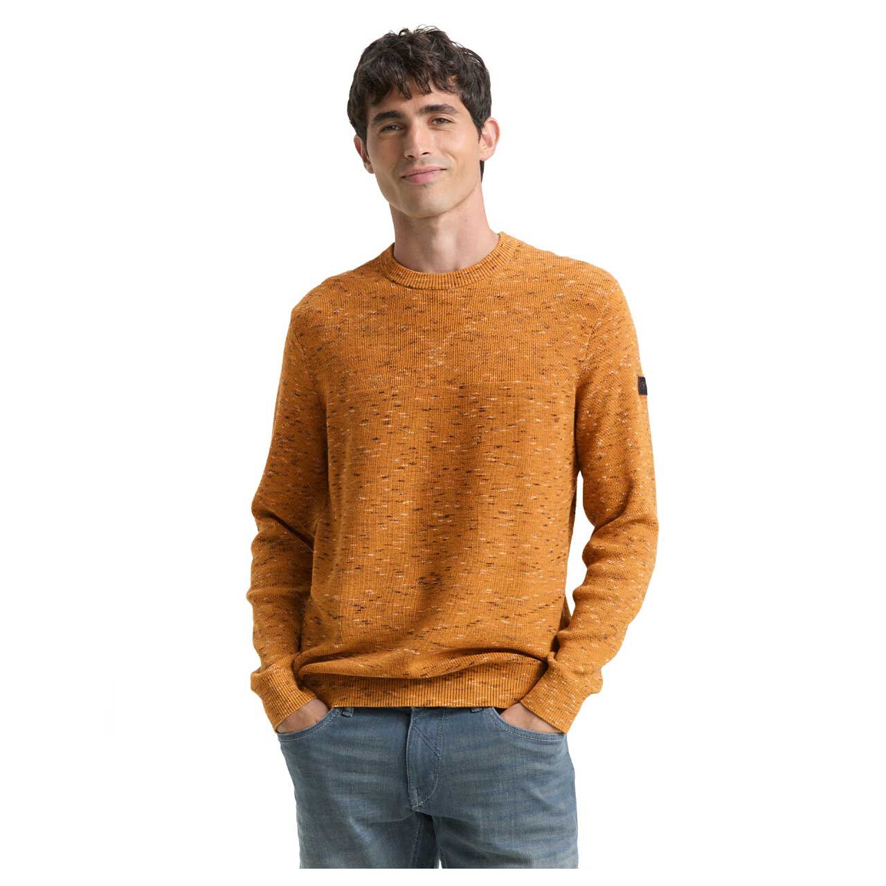 Herren Pullover Space Dye Crewneck von Tom Tailor in Orangebraun meliert, Rückansicht am Model