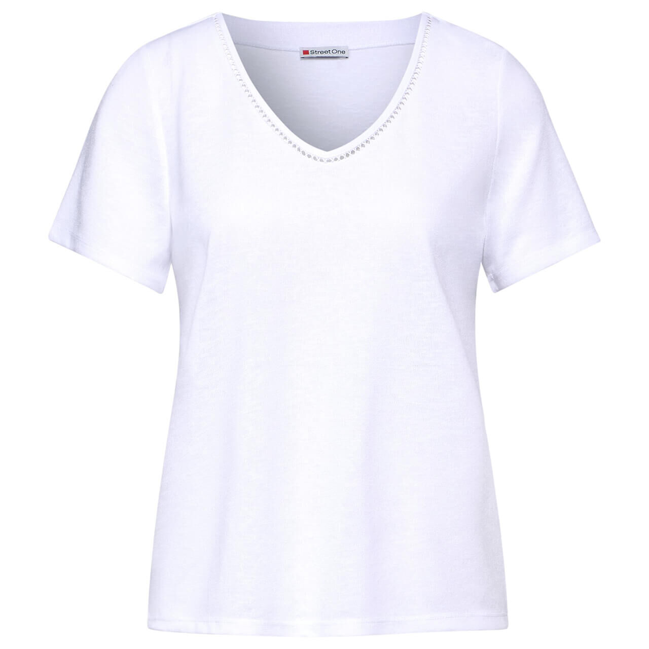 Street One Damen T-Shirt Linen Look white with crochet