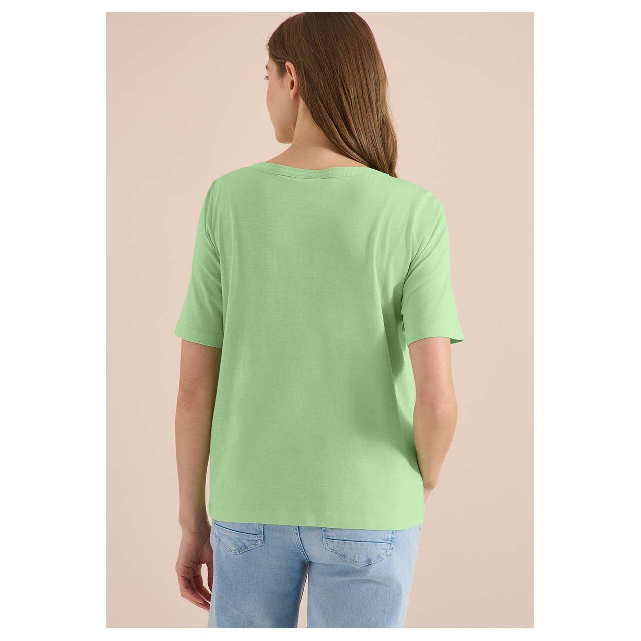 Damen T-Shirt Solid Slubyarn von Cecil in Hellgrün meliert, Rückansicht am Model