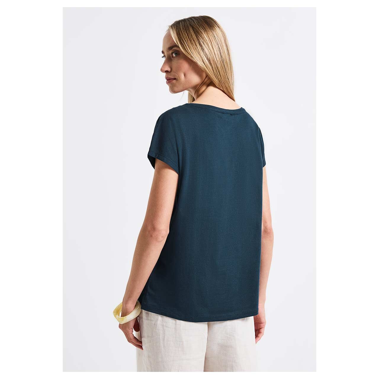 Damen T-Shirt Basic Foil Print von Street One in Petrol, Rückansicht am Modell