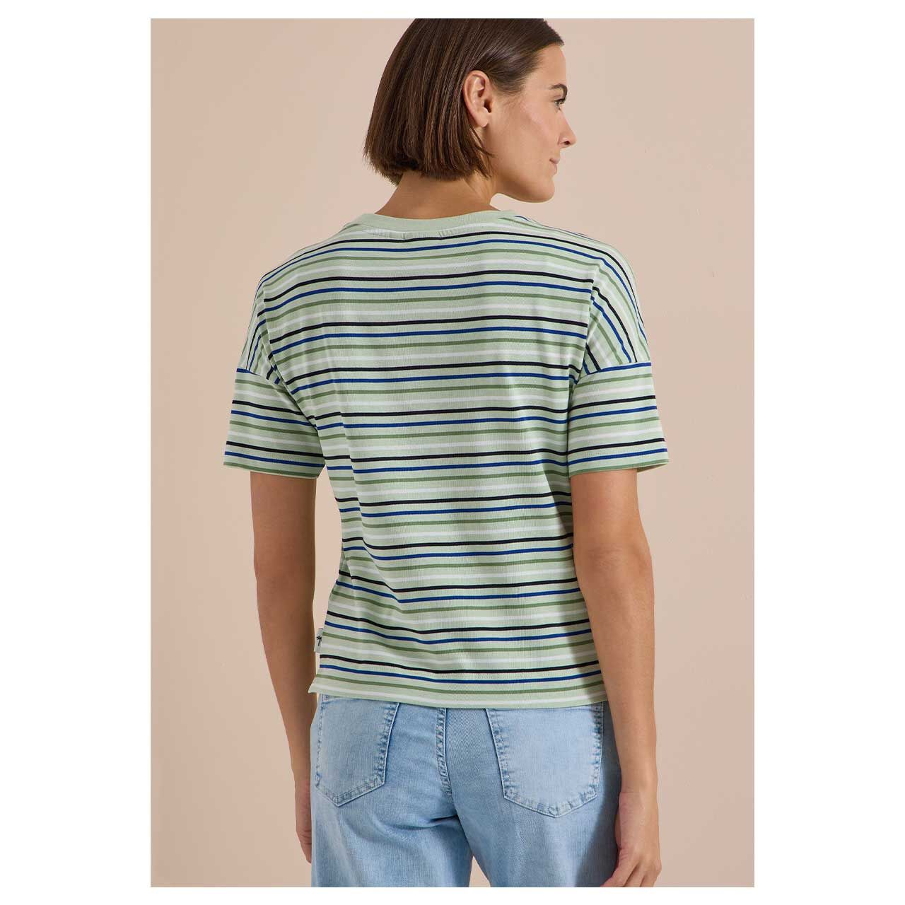 Damen T-Shirt Multi Striped von Cecil in Hellgrün gestreift, Rückansicht am Model