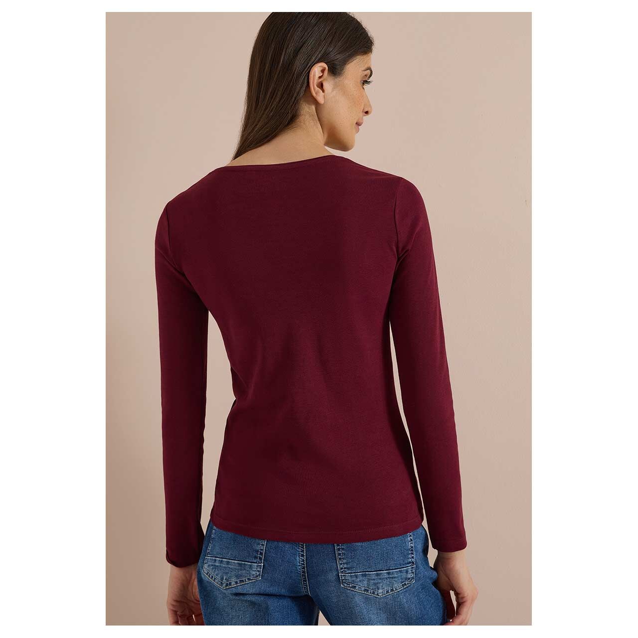 Damen Langarm Shirt Pia von Cecil in Weinrot, Rückansicht am Model