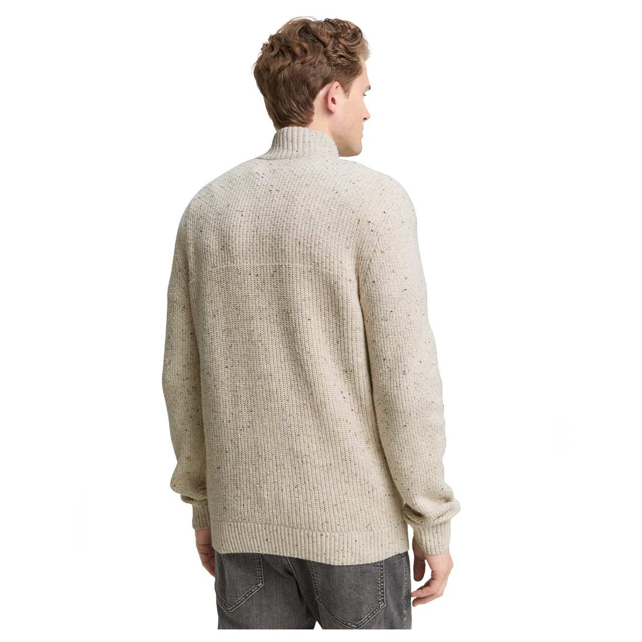 Herren Strickjacke Structured Mix Zip Jacket von Tom Tailor in Cremeweiß meliert, Rückansicht am Model