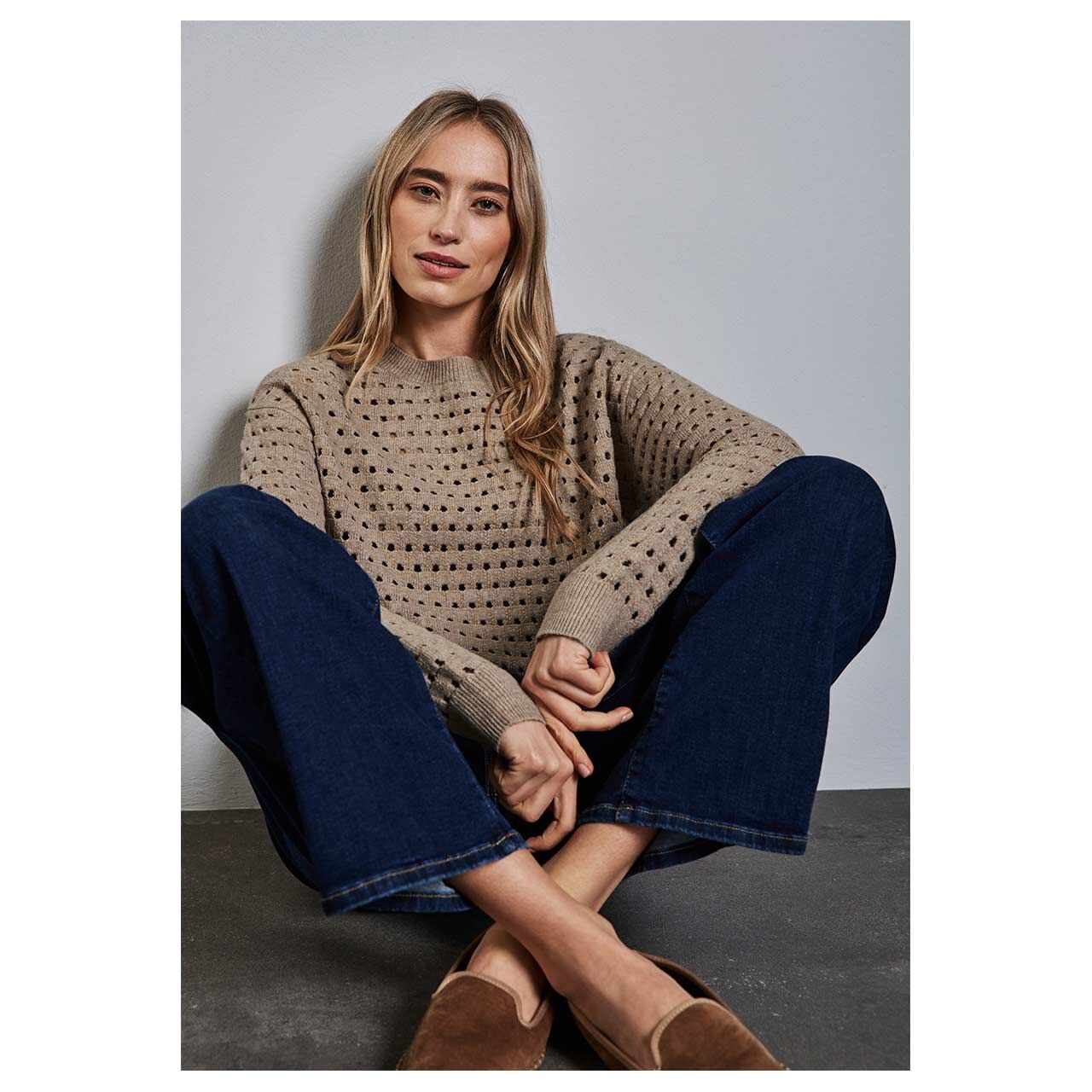 Street One Damen Pullover Open Structure Sweater honey sand melange