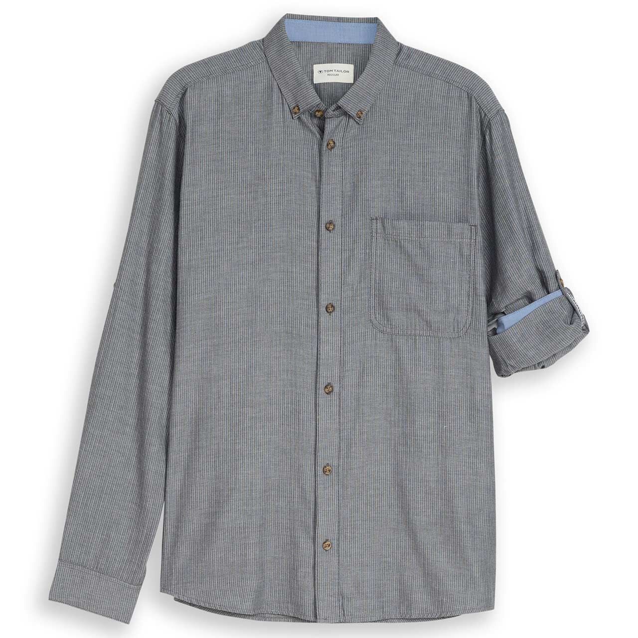 Tom Tailor Herren Langarm Hemd tarmac grey herringbone