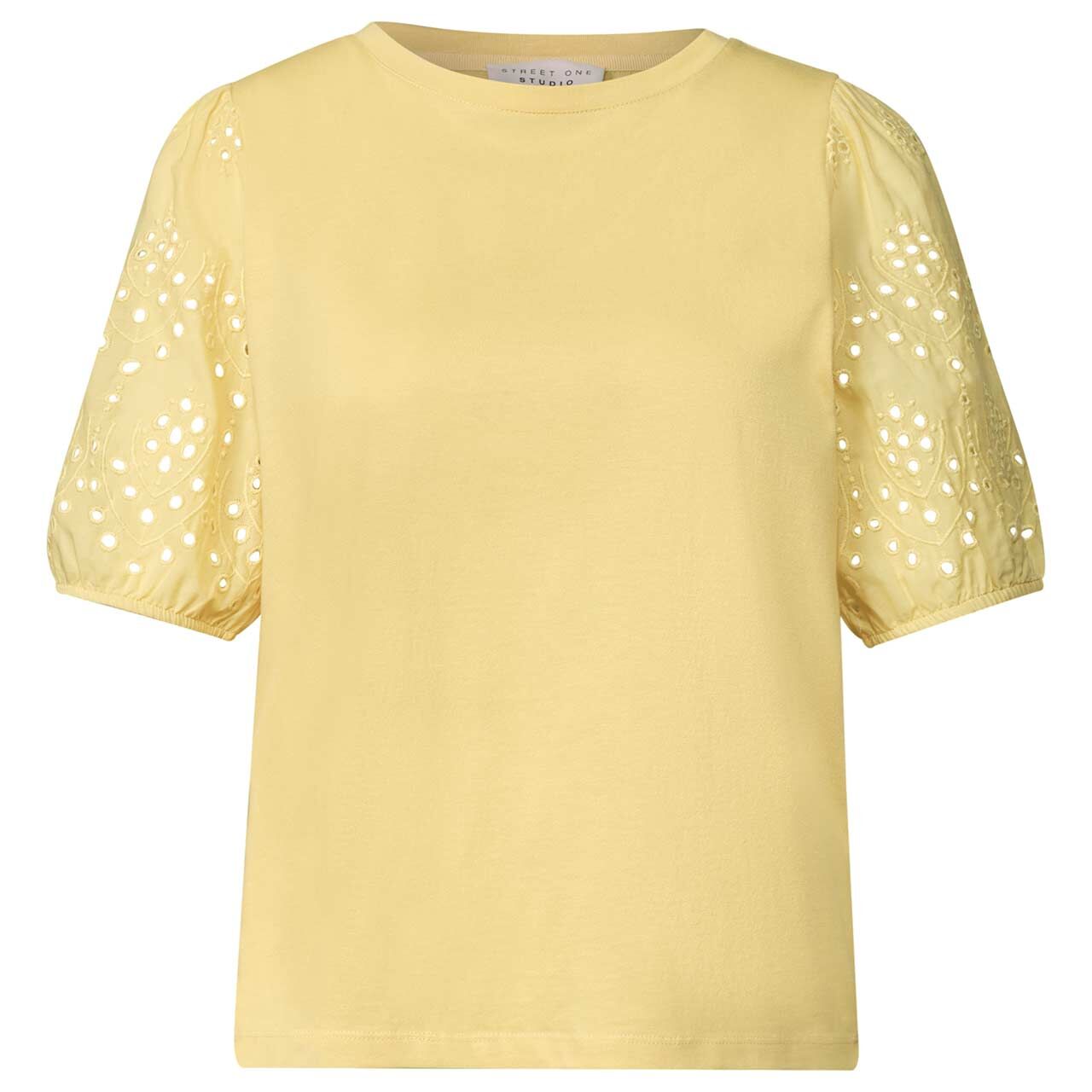 Street One Studio Damen T-Shirt Embroidered Woven Puff Sleeves snap yellow