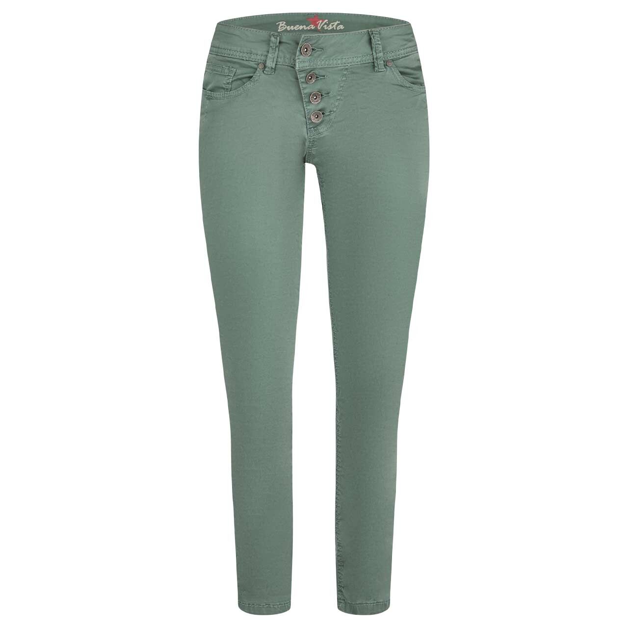 Damen Ankle Baumwollhose Malibu Cropped Stretch Twill von Buena Vista in Blattgrün, Vorderansicht