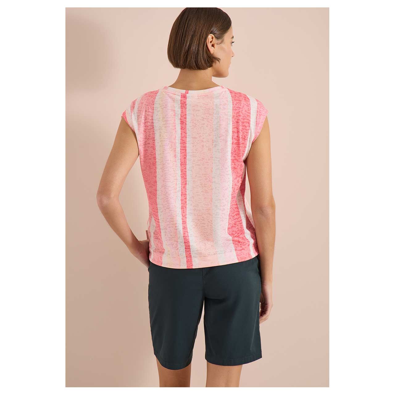 Damen T-Shirt Happy Holiday Life von Cecil in Korallenrot mit Print, Rückansicht am Model