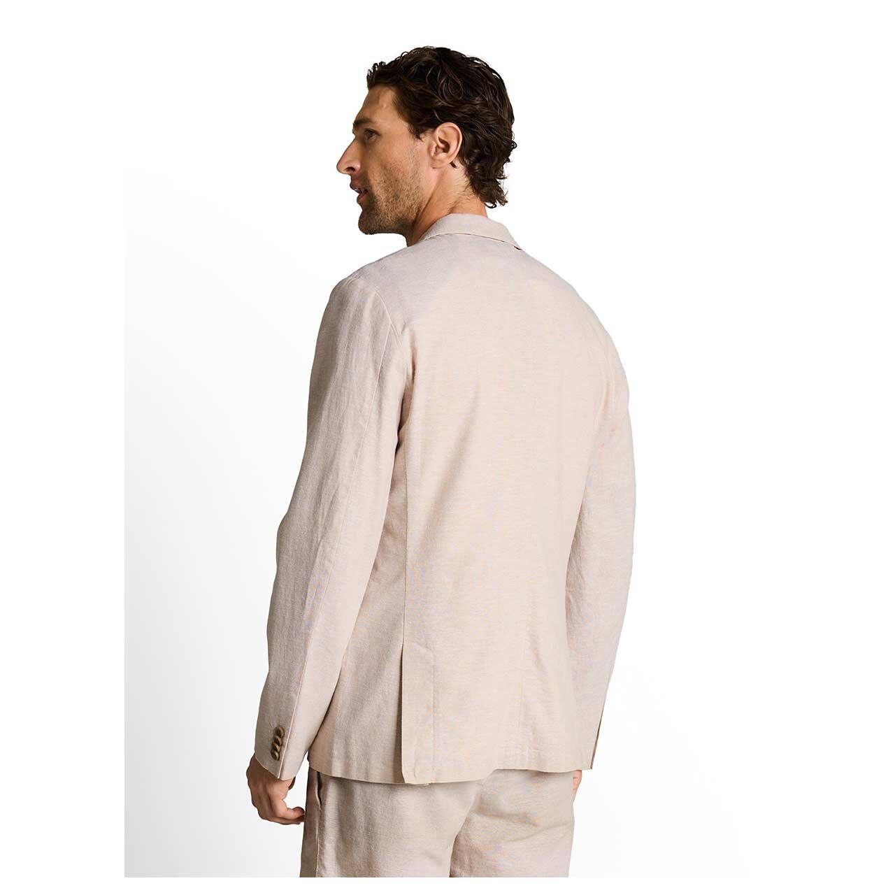Herren Leinen Sakko Cotton Linen Blazer von Tom Tailor in Beige meliert, Rückansicht am Model
