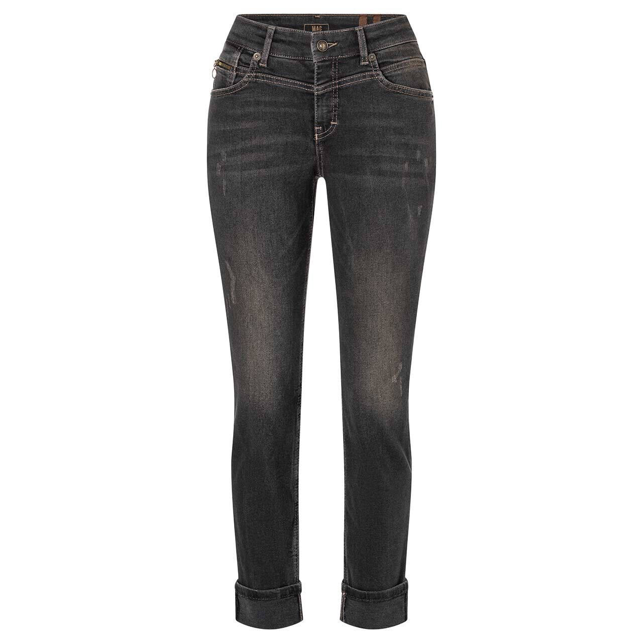 Stretch Damenjeans Rich Slim von MAC in Dunkelgrau angewaschen mit Destroyed-Effekten, Vorderansicht